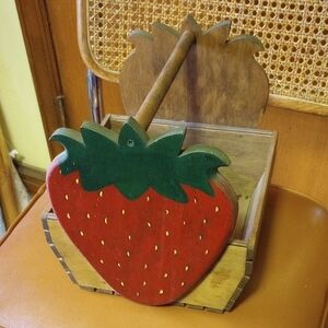 Vintage Painted Wood Strawberry Basket w/ Handle. Brown Red Green